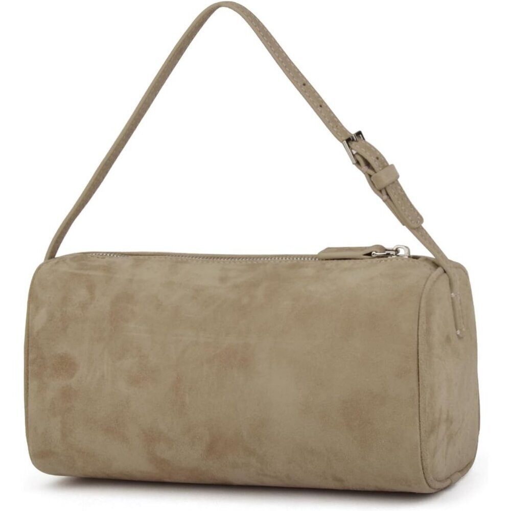 women Beige Suede Leather Small Crossbody Hobo Shoulder Bag with Adjustable strp